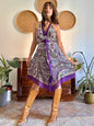 Y2k vintage purple and yellow floral silk halter top midi dress