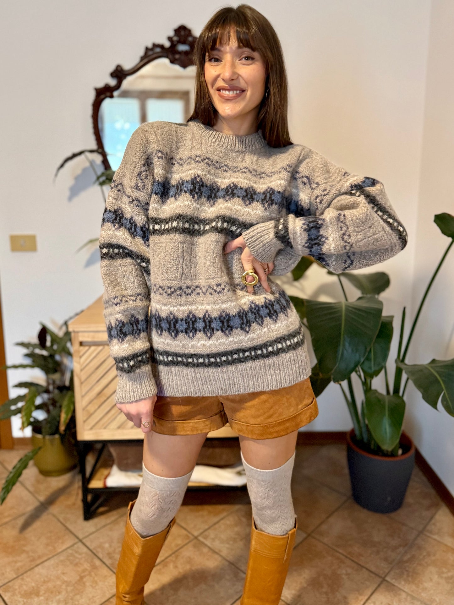 1990’s vintage thick knit alpaca and wool blend geometric pattern pullover