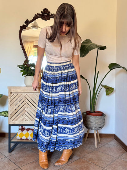 1990’s vintage blue and cream floral stripped maxi skirt