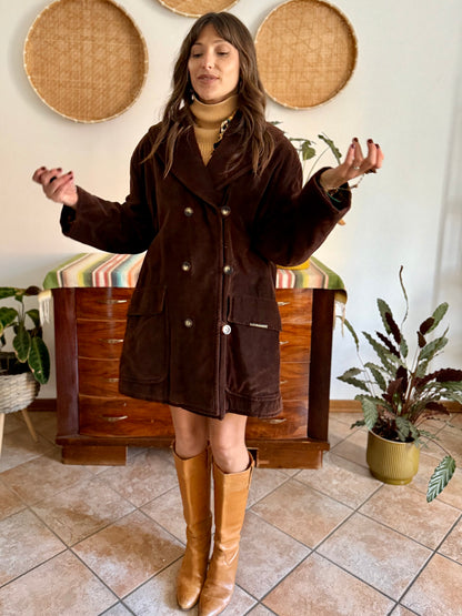 1970's vintage chocolate brown velvet peacoat