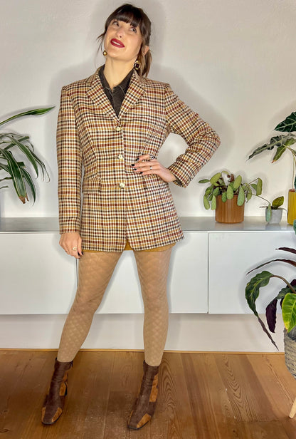 1970's vintage burgundy and brown oversize plaid wool blazer