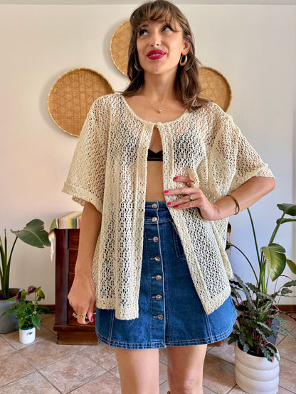 1970’s vintage oversize cream crocheted blouse