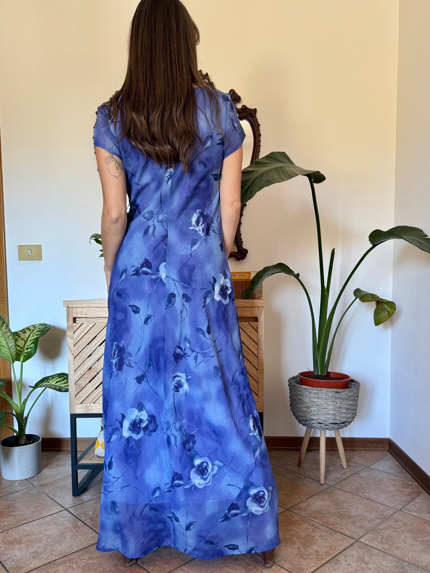 1990’s vintage multi-tonal blue floral maxi dress