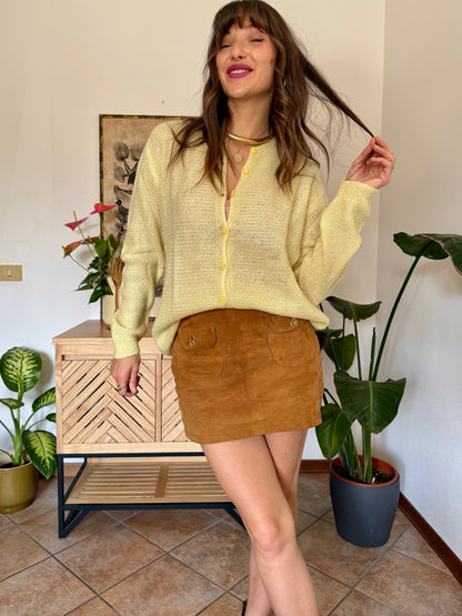 1960’s vintage hand knit butter yellow light weight wool cardigan