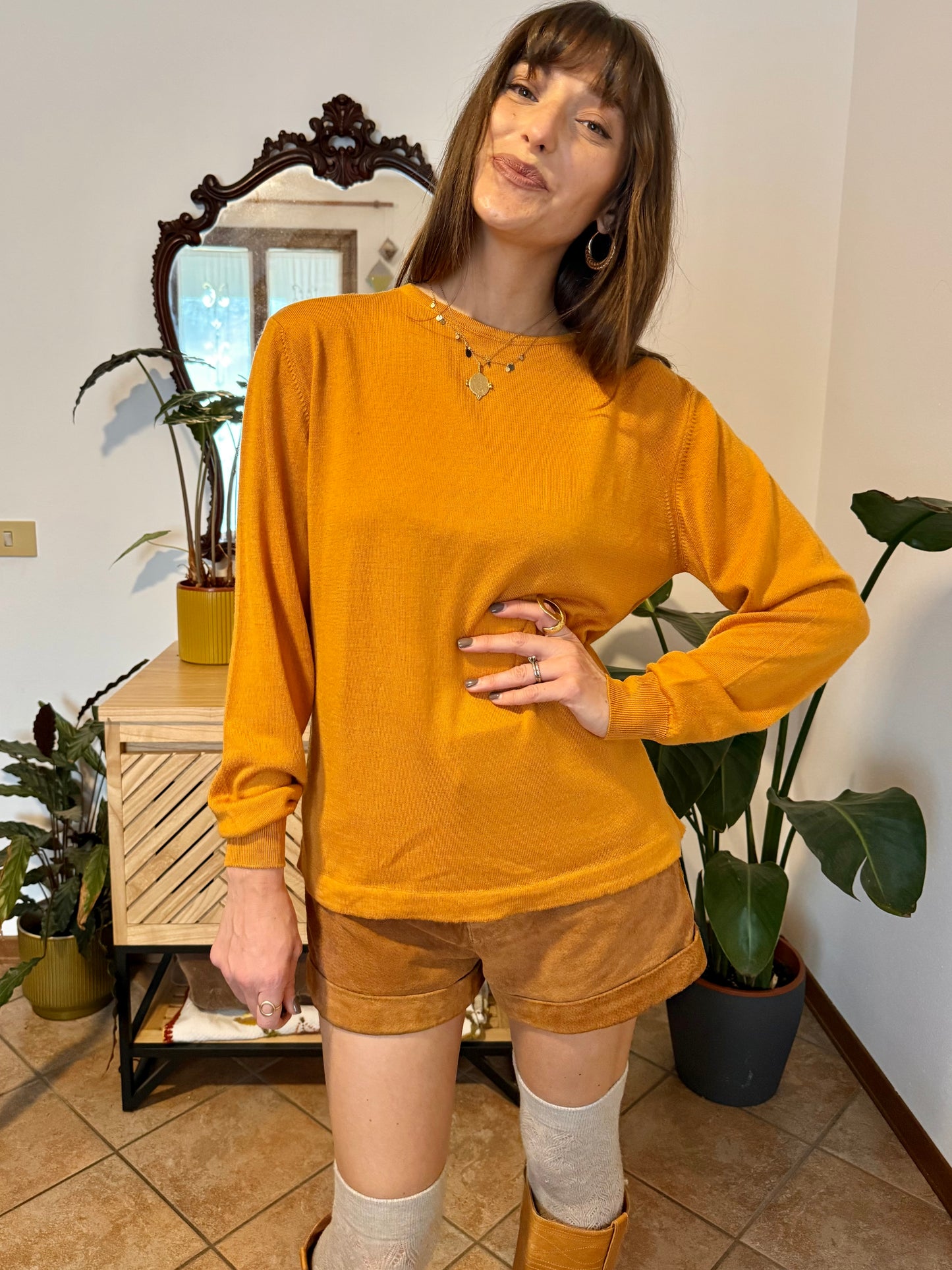 1980's vintage mustard yellow wool pullover