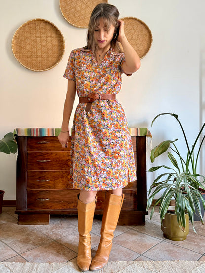 1960’s vintage multicolor pastel micro floral print midi dress