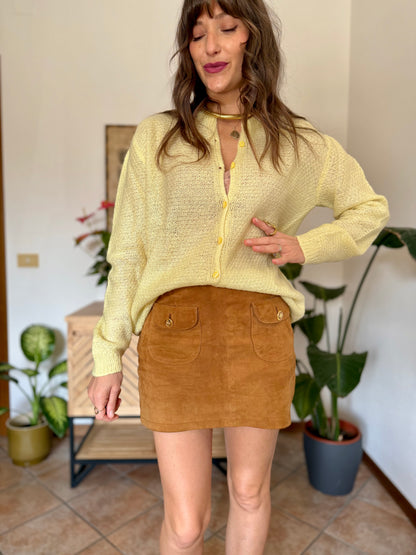 1960’s vintage hand knit butter yellow light weight wool cardigan