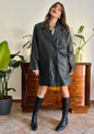 1980's vintage oversize black leather jacket with asymmetrical buttons