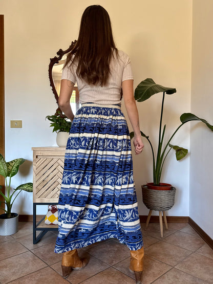 1990’s vintage blue and cream floral stripped maxi skirt
