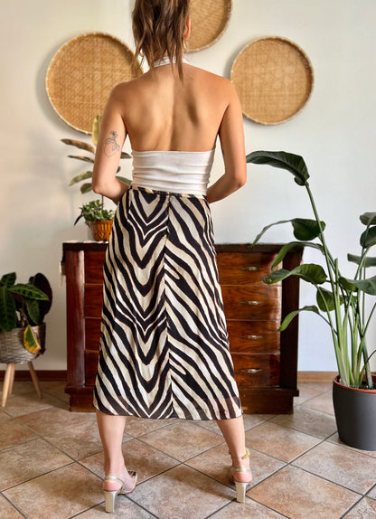 1990's vintage zebra print low waisted silk midi skirt