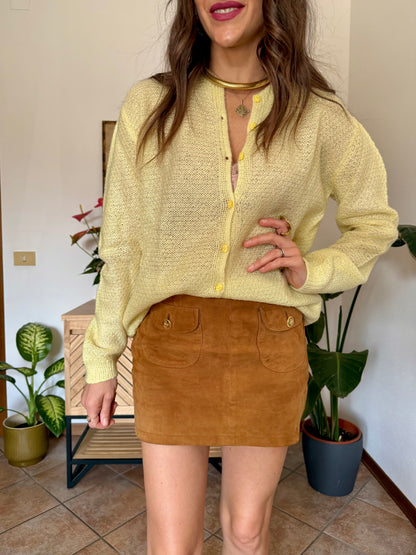 1960’s vintage hand knit butter yellow light weight wool cardigan