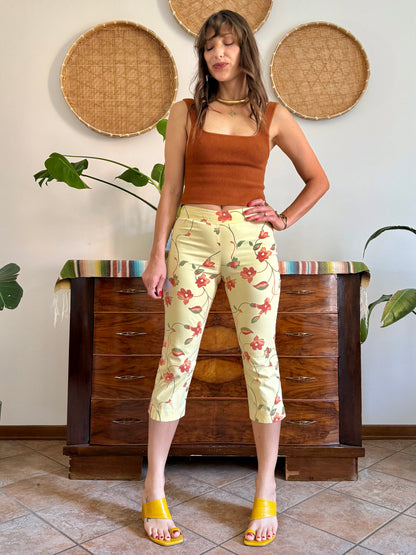 1990's vintage yellow and orange floral capri pants