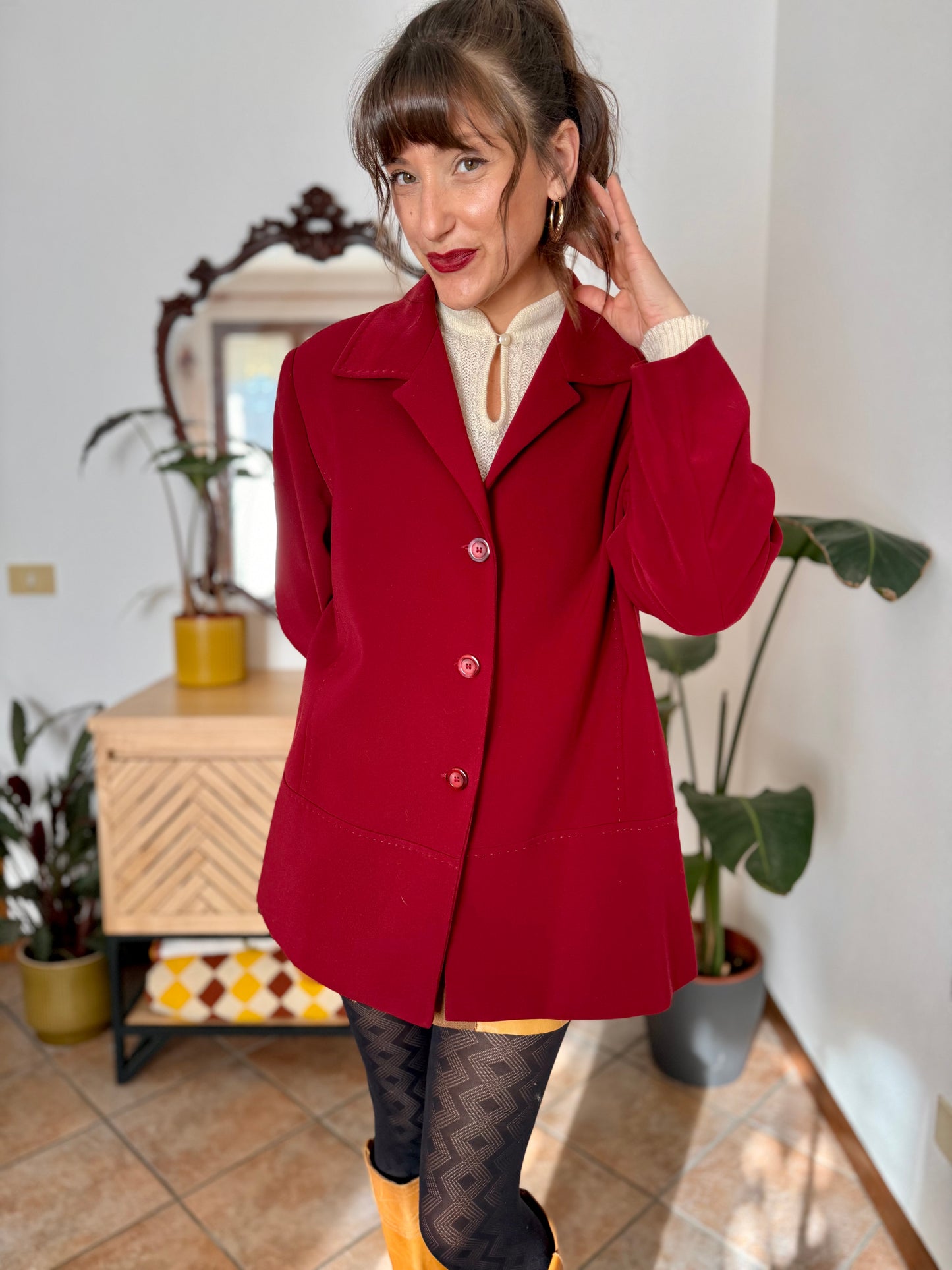 1970’s vintage oversize dark cherry red blazer with stitched detailing