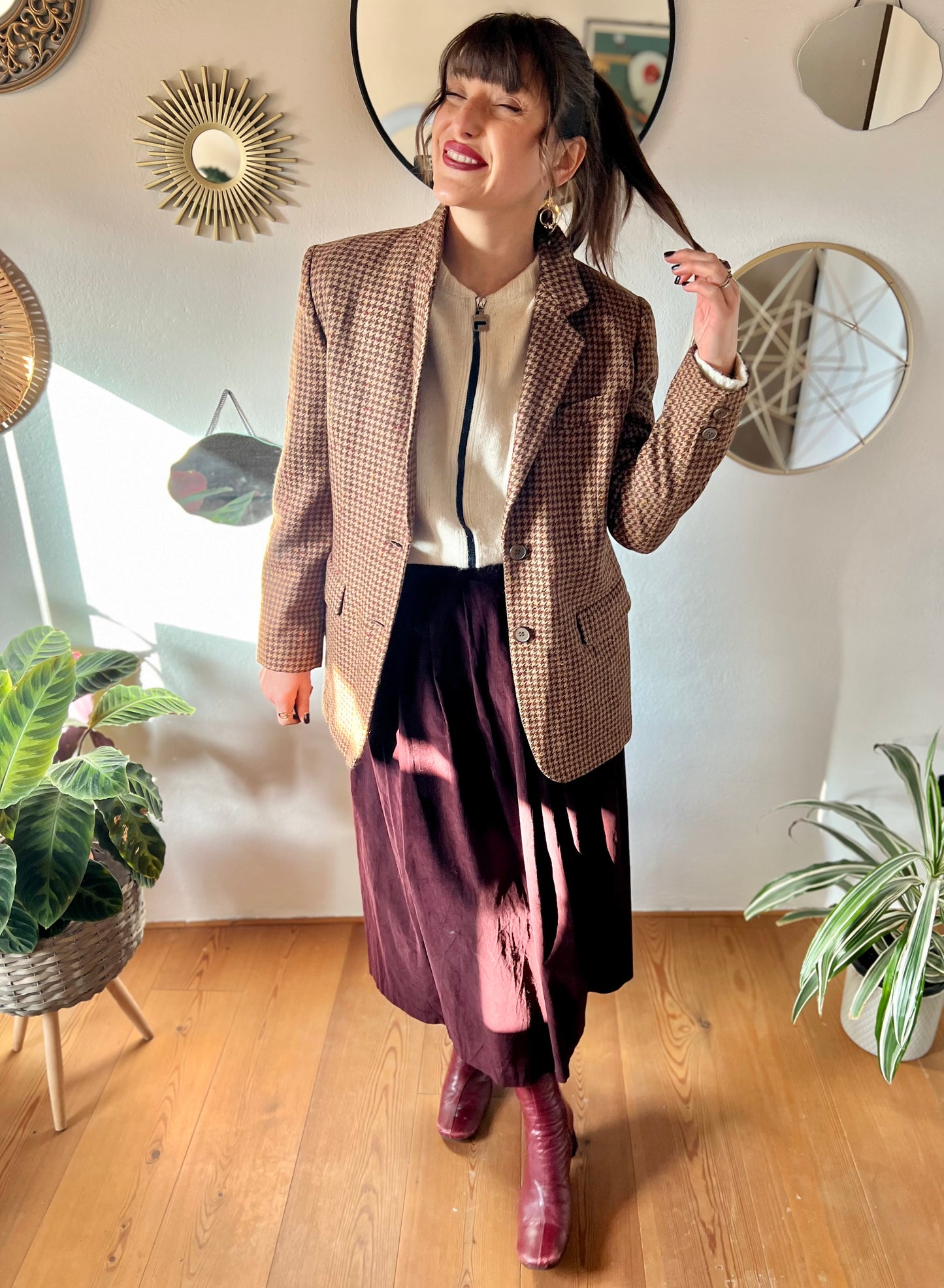 1970's vintage brown and tan houndstooth wool blazer