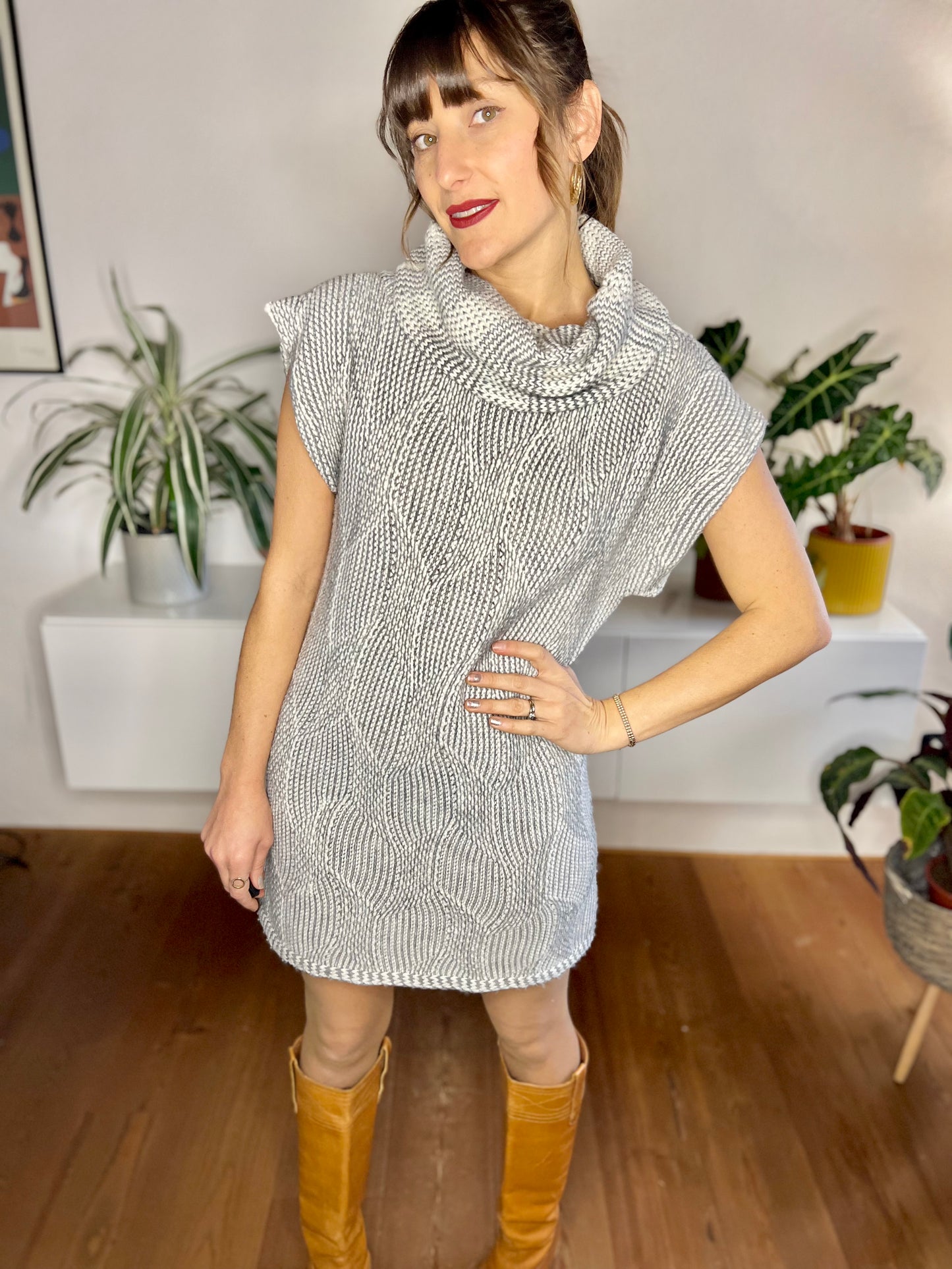 1990's vintage grey and white wool blend knit sweater dress