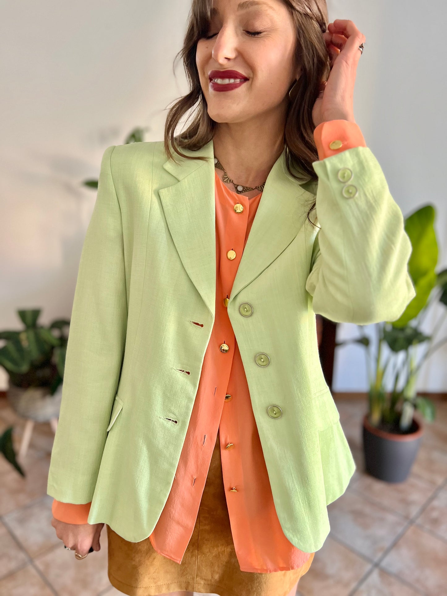 1980’s vintage mint green blazer with translucent mint buttons