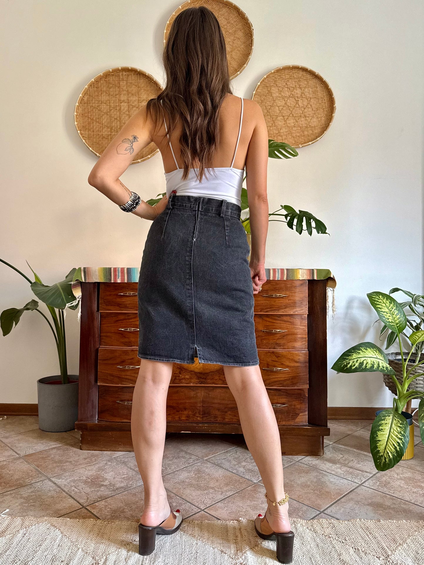 1970’s vintage black denim midi skirt