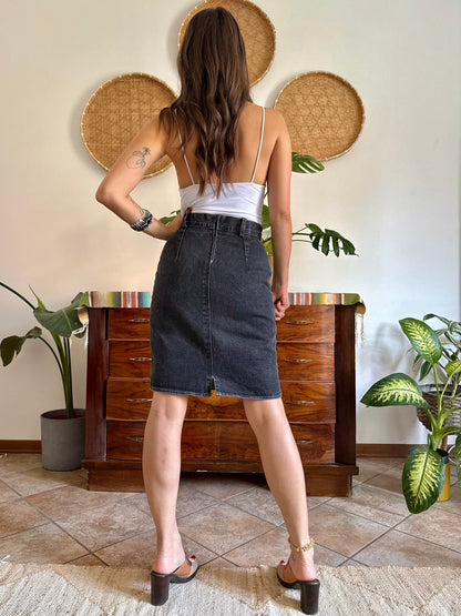 1970’s vintage black denim midi skirt