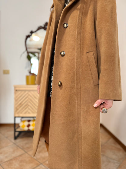 1970’s vintage tan wool overcoat with oversize button details