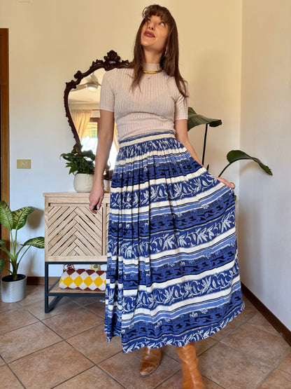 1990’s vintage blue and cream floral stripped maxi skirt