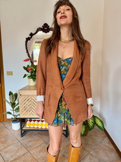 Y2k vintage orange and silver metallic polk a dot textured blazer