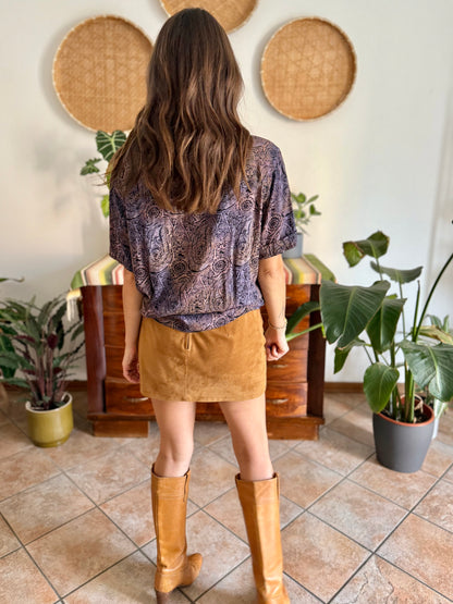 1970's vintage purple, tan and black abstract paisley print