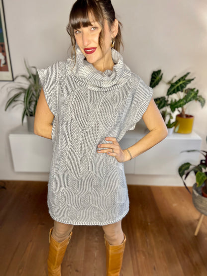 1990's vintage grey and white wool blend knit sweater dress