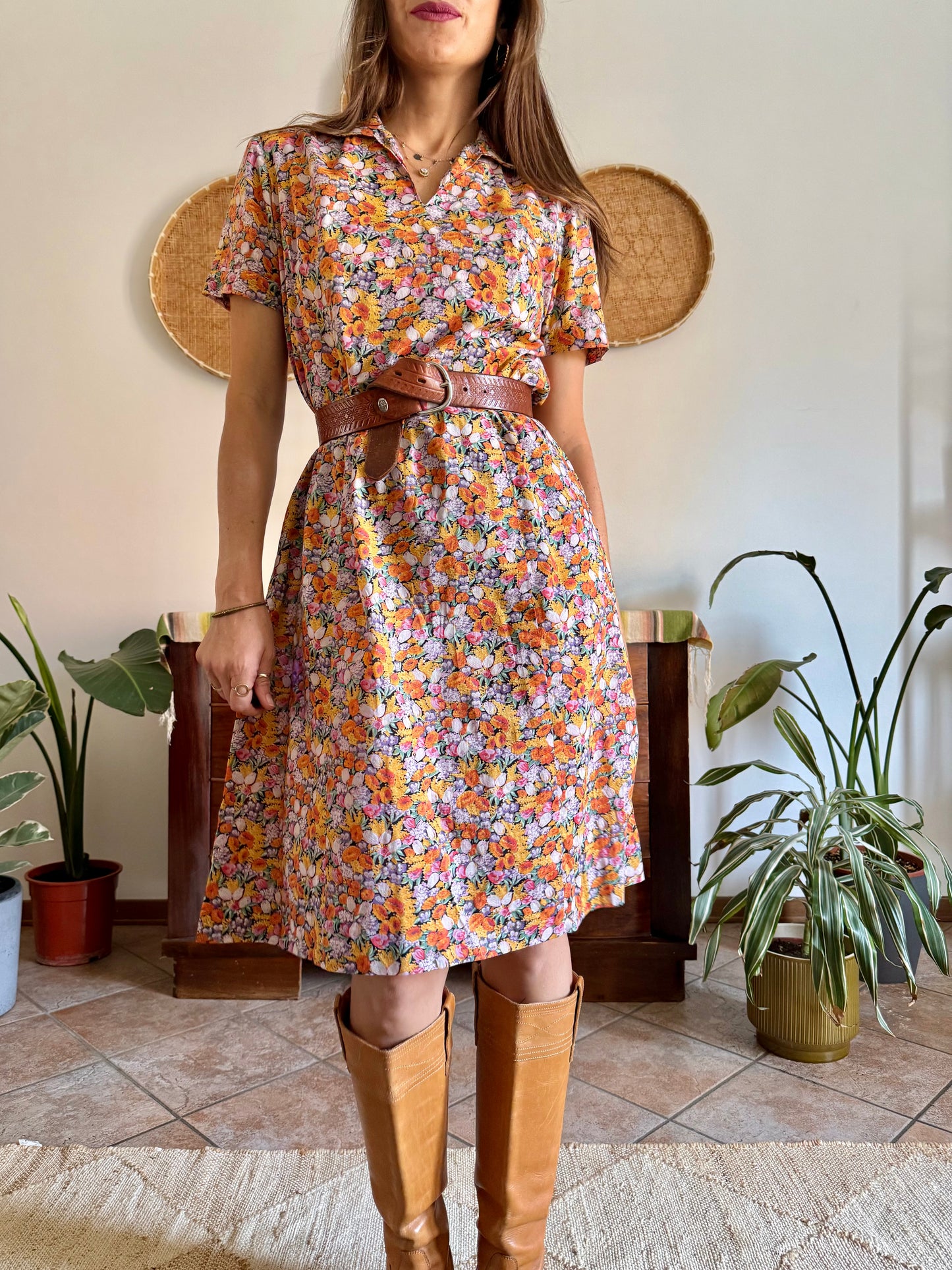 1960’s vintage multicolor pastel micro floral print midi dress