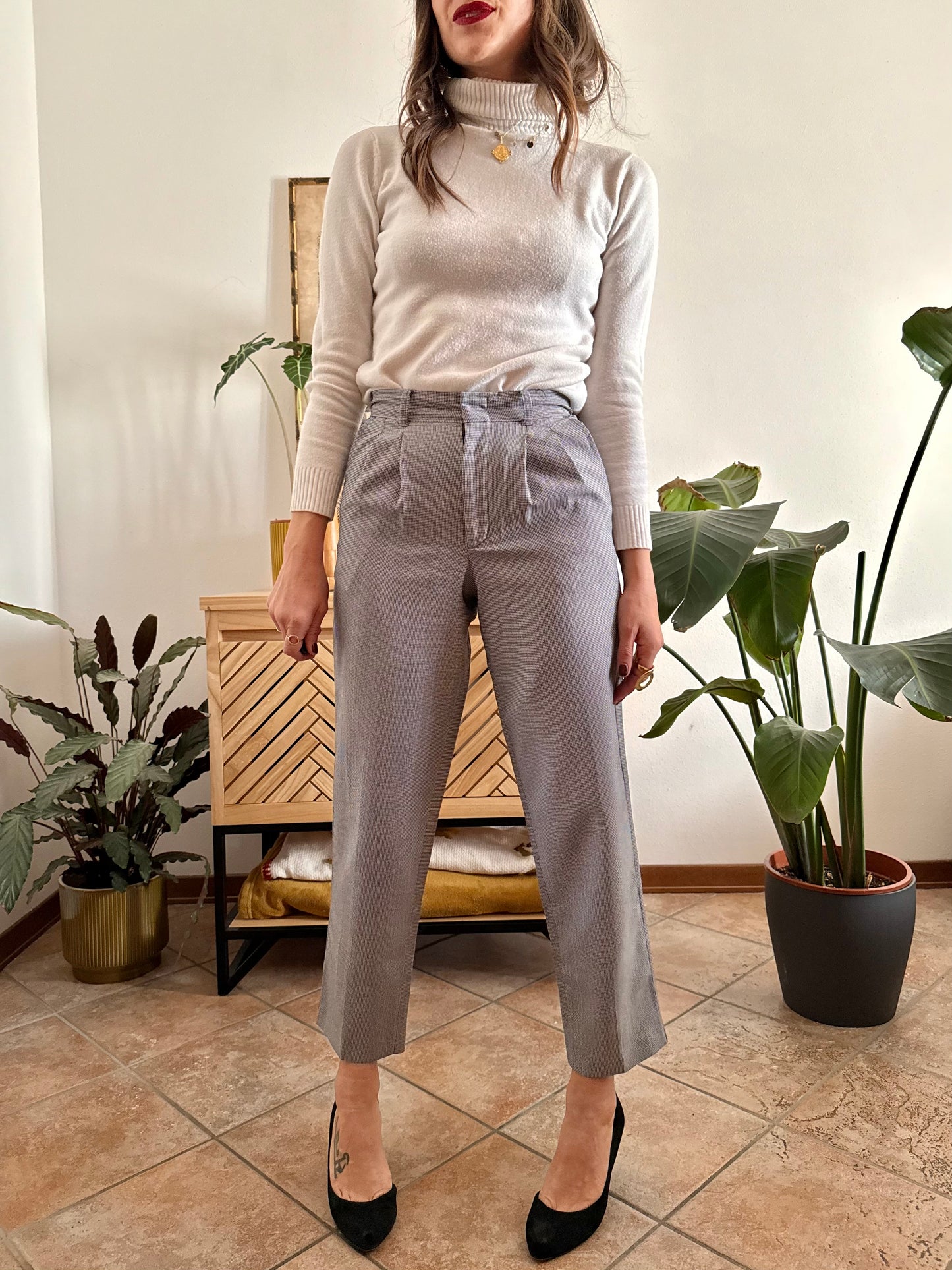 1970's vintage tailored micro houndstooth pattern trousers