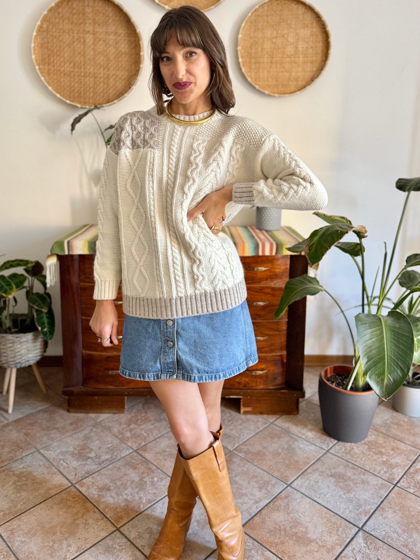 Y2k vintage new with tags cream wool and alpaca blend cable knit pullover