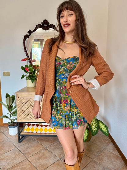 Y2k vintage orange and silver metallic polk a dot textured blazer