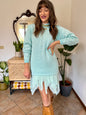 Y2k vintage light turquoise and silver wool blend  cable knit pullover