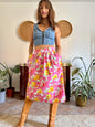 1970’s vintage pink and yellow button down midi skirt