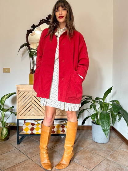 1990’s vintage cherry red chore coat with diamond embroidered detailing