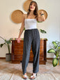1970’s vintage black wide leg trousers with micro white floral embroidery