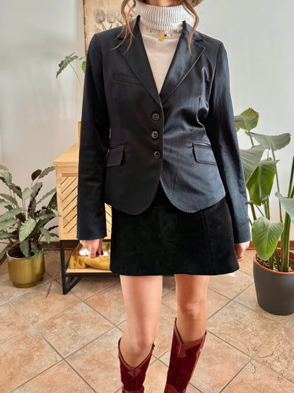1990’s vintage black satin blazer with stitch detailing