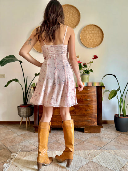 1990’s vintage powder pink slip dress with floral print