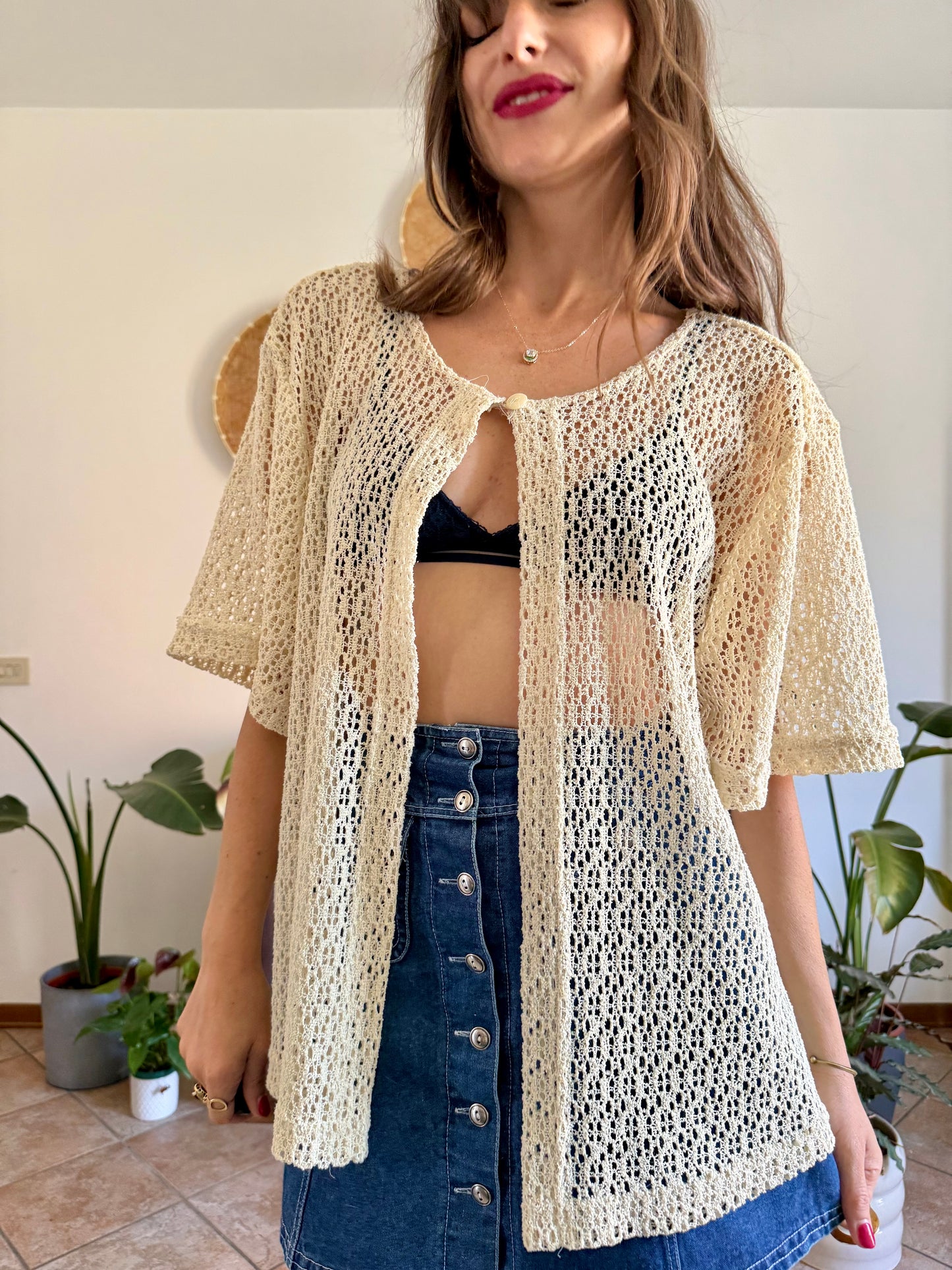 1970’s vintage oversize cream crocheted blouse