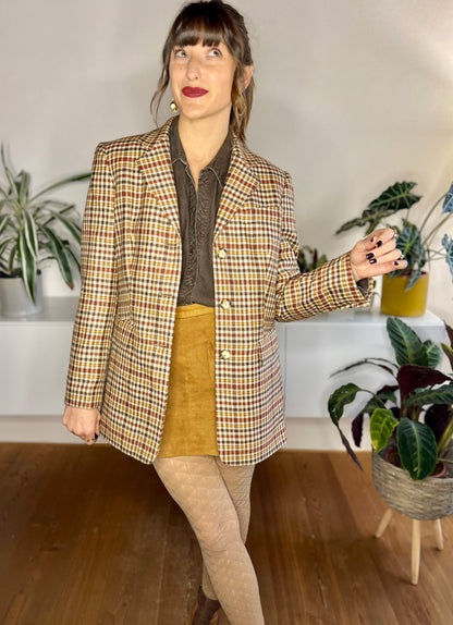 1970's vintage burgundy and brown oversize plaid wool blazer