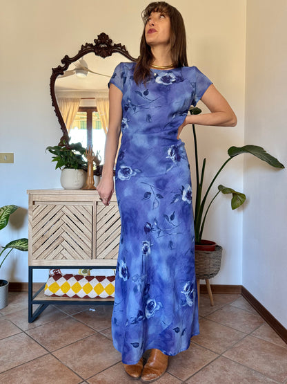 1990’s vintage multi-tonal blue floral maxi dress
