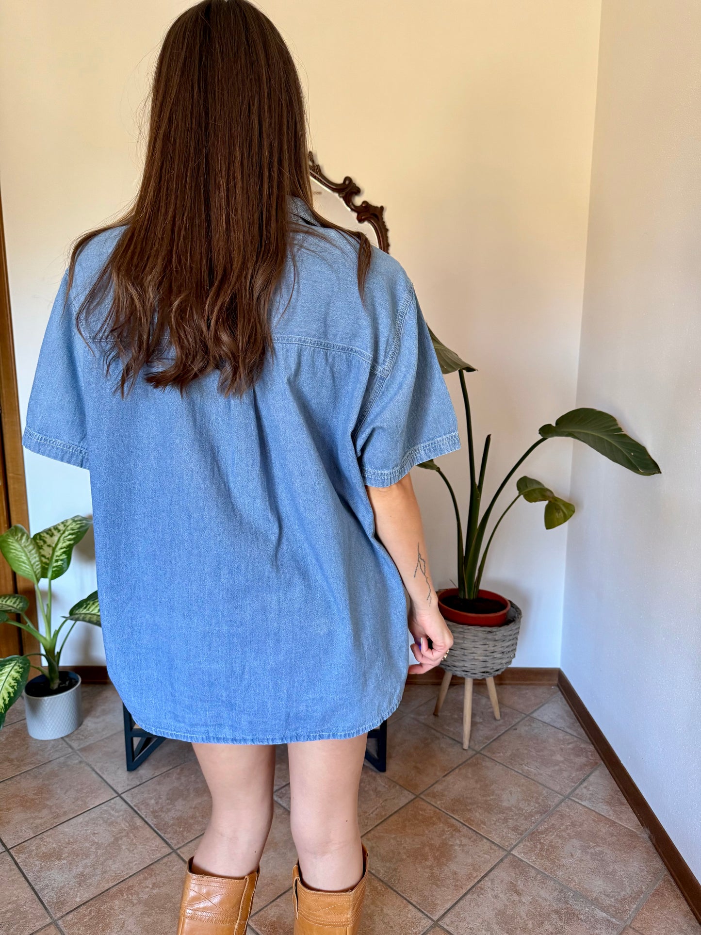 1990’s vintage light was denim shirt with geometric woven collar detailing