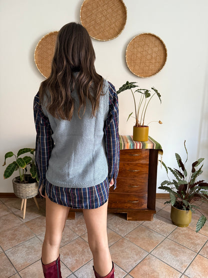 1970's vintage white and grey hand knit wool vest