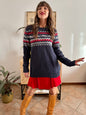 1990’s vintage navy blue knit pullover with red and cream geometric pattern