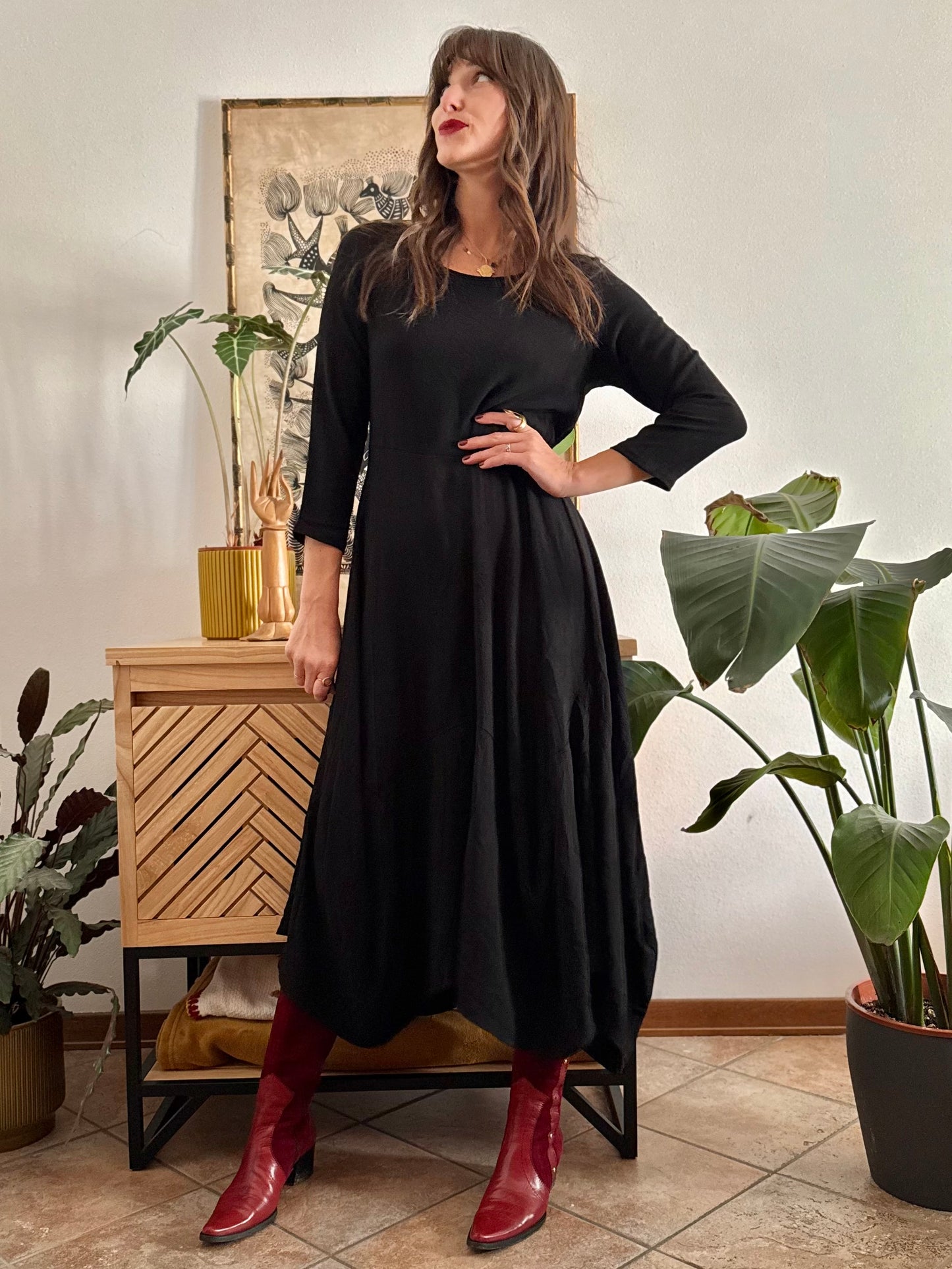 1990’s vintage black asymmetrical hem maxi dress