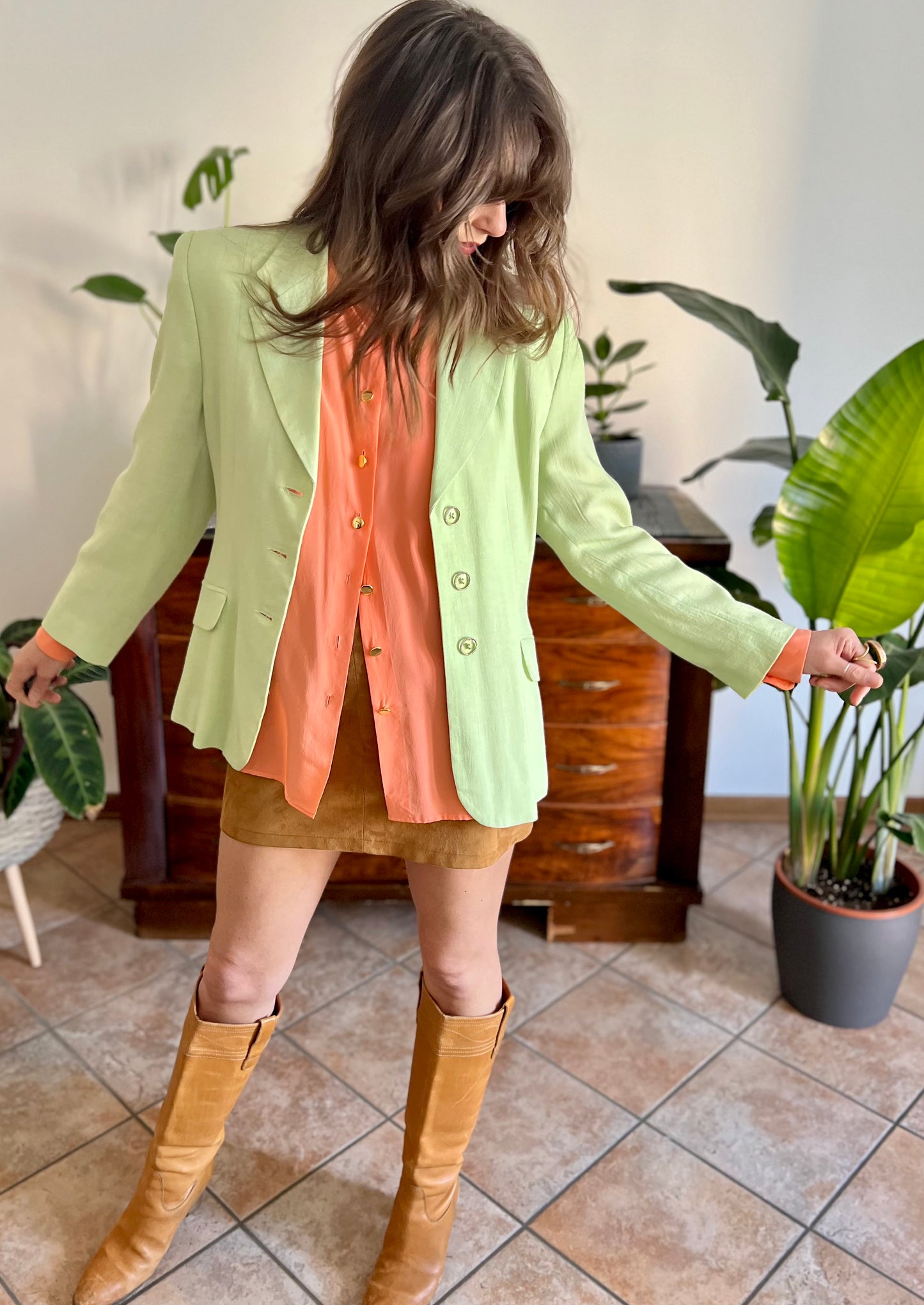 1980’s vintage mint green blazer with translucent mint buttons