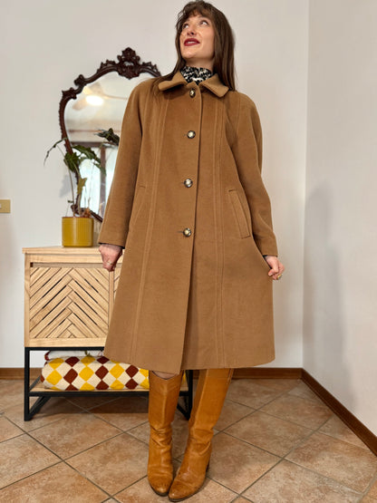 1970’s vintage tan wool overcoat with oversize button details