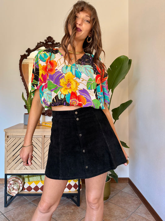1970’s vintage multicolore silk floral blouse with gold detailing