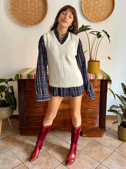 1970's vintage white and grey hand knit wool vest