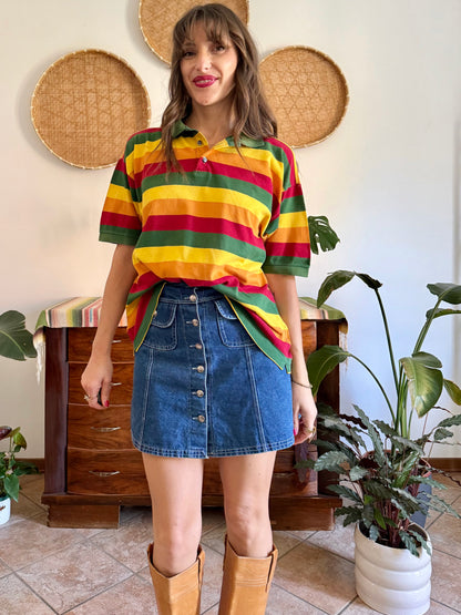1990’s vintage red, yellow and green stripe polo