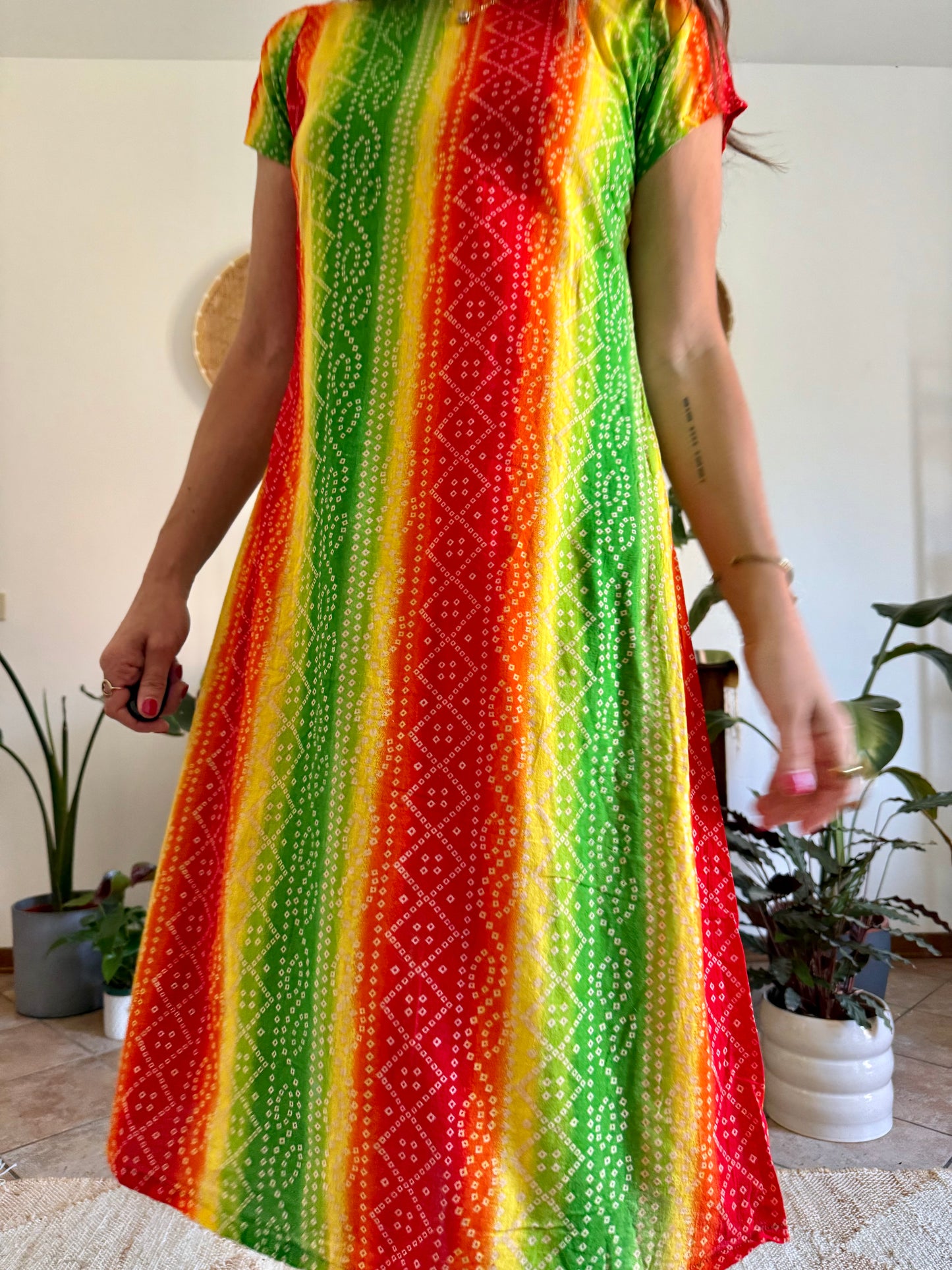 1970’s vintage multicolour tie die effect midi dress